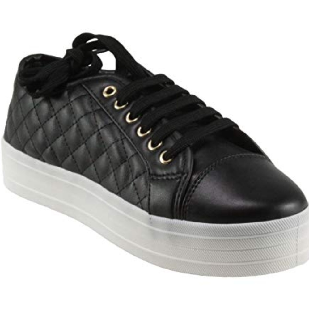 Breckelle's Black Quilted Platform Lace Up Sneaker - Picture 2 of 7